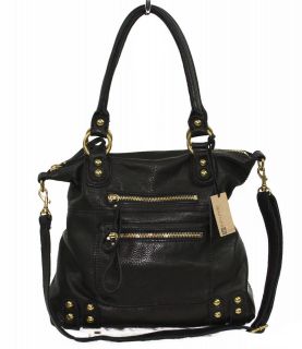 NWT Linea Pelle Black Leather Gold Stud Accents Dylan Medium Tote Bag 