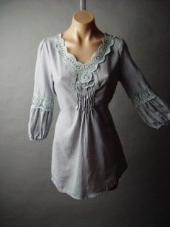   Gry Crochet Embroidered Lace Vtg y Peasant Cotton Top Blouse Tunic M