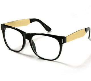   Wayfarer Eye Glasses Frame Gold Metal Temples Clear Lenses Mens Womens