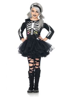   Scary Skeleton Black Dress and Headband Outfit Kids Halloween Costume