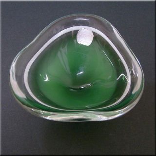 Flygsfors Coquille Green Glass Bowl by Paul Kedelv Signed 61