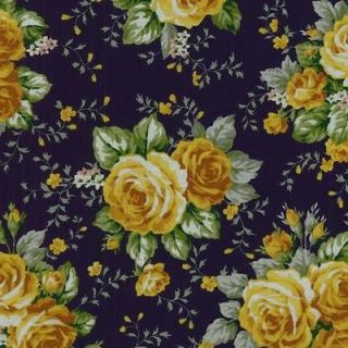   Texas Rose Yellow Blue Pink Green Leaf Floral Quilt Fabric 1272 1