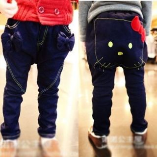New Cute Kids Girls Toddlers Cat Soft Denim Collapse Pants Trousers 3 