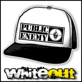 PUBLIC ENEMY TARGET HIP HOP RAP WHITE + BLACK TRUCKERS CAP MESH 