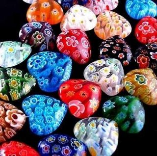 Lots 100pc Multi Colored Shining Heart Lampwork Millefiori Glass Beads 