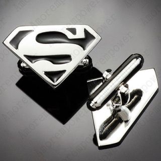  Black Superman Evoluion Comic S Emblem Logo Silver Wedding Cufflinks