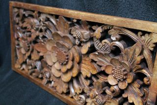 Balinese Lotus architectural Panel Carved Mahogany wood Floral Bali 