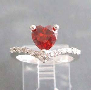 Heart Crown Wrap Red CZ .925 Silver Ring 8.5