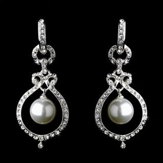   Jewelry Austrian Crystal Pearl Dangle Drop Earrings Silver White