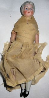 c1893 German Bisque Dollhouse Doll, Grandma,Origin​al Clothing,Cloth 