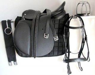 16 Black English Saddle Bridle Leathers Irons Pad Girth 7pc Pkg Hunt 