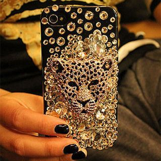 Bling Bling Crystal shell cover Case For IPhone4 4S Leopard head 