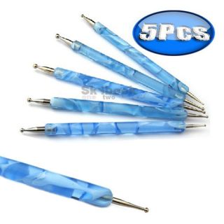 NEW Blue 5pcs DOTTING Pen Marbleizing Tool Nail Art Dot Paint BIG SALE