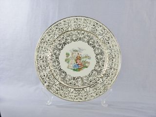   Edwin M. Knowles China Co. Victorian Scene Plate Royal China 22K Gold