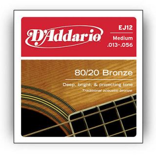 Sets DAddario Acoustic Guitar Strings EJ12 80/20 Bronze Medium Set 