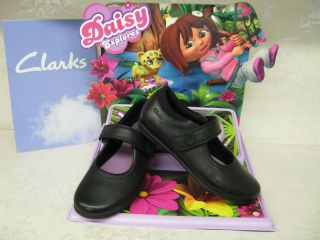 Clarks Girls Daisy Jump Inf Black Leather School Shoes