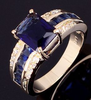Jewelry Mens Blue Sapphire 10KT Yellow Gold Filled Ring Size 10 For 