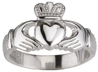14K White Gold Silver Claddagh Ring Ladies celtic sz 8.75 10 11 v