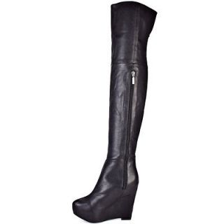 REPORT SIGNATURE IDANHAH BLACK WEDGE OVER THE KNEE BOOTS 6.7,7.5,8 