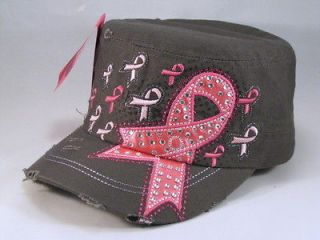 Gray Breast Cancer Cadet Castro Hat Vintage Military Army Cap Jewels