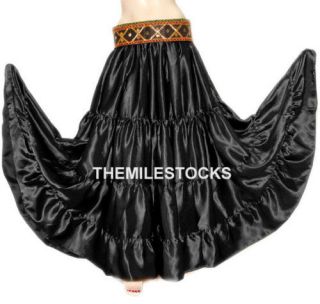 TMS Black Satin 25 Yard 4 Tier Skirt Belly Dance Gypsy
