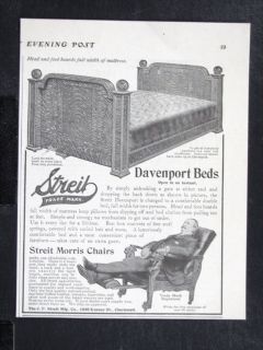 1906 STREIT Furniture magazine Ad Davenport Oak Bed Morris Reclining 