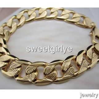   6618k YELLOW GOLD FILLED MEN BRACELET DOUBLE CURB CHAIN 12MM WIDE 38g