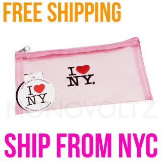 Love NY Mesh Cosmetic Makeup Hand Bag Transparent Case Clutch / Pink 