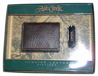 Ash Creek Mens Leather Wallet & Knife Boxed Gift Set John Weitz 