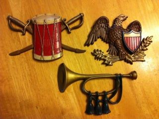 Metal Sexton Wall Hanging Plaques Drum Swords Eagle Bugle USA MADE 