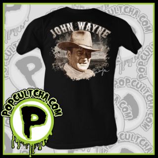 John Wayne   Profile Black Mens T Shirt American Classics