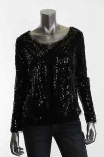 INC NEW Black Sequined Long Sleeve Open Front Lined Topper Jacket Top 