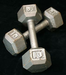 Pair 10lb Cast Iron Hex Dumbbell Weights