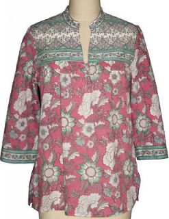 Anokhi pink & mint floral blouse with contrast yoke   100% Cotton 
