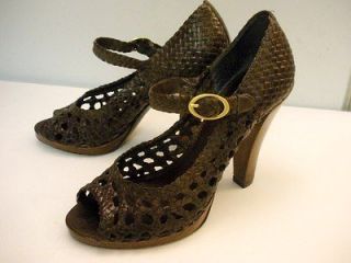 BCBGMAXAZRIA Brown Woven Genuine Leather Platform Vintage Shoes Size 7 