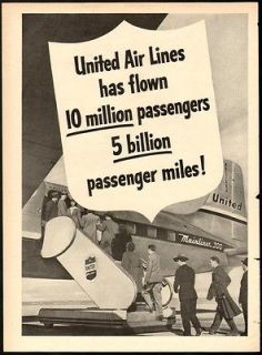 1948 Print Ad UNITED AIR LINES 10 million passenger flown 5 billion 