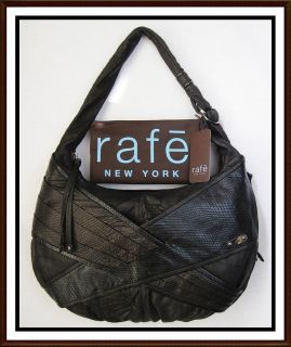 RAFE New York Denise Black leather woven snake embsd shoulder hobo bag 