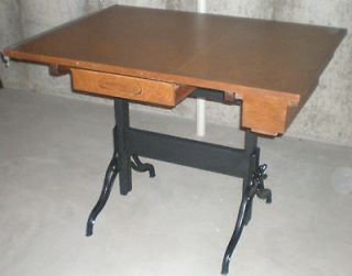 Vintage 1940s Clemco drafting table / desk, 2 drawers, wrought iron 