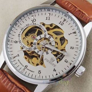 Luxury White Dial with Golden Hollow Mens Wristwatch Self Wind Fashion 