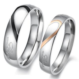 Heart shaped Titanium Steel Promise Ring Couple Wedding Bands Lover 