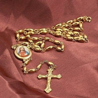   9K Real Gold Filled Rosary Pray Bead Jesus Cross Necklace No.C103