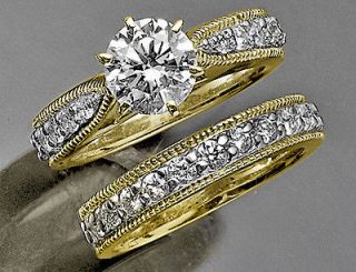 Vintage 14K Yellow Gold Diamonds Wedding Ring Set