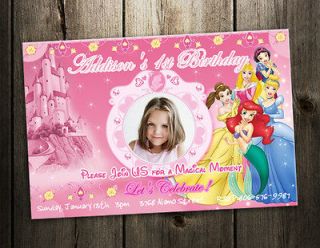 DISNEY PRINCESS BIRTHDAY PARTY INVITATION TICKET CARD CUSTOM INVITES 