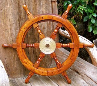Solid Wood Ship Boat Steering Wheel 25 Brass Hub Beautiful Classic