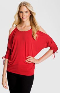 Michael Kors Womens Shirt Cold Shoulder Top Chain Detail Scoopneck Red 
