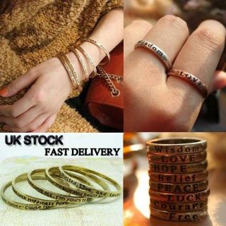 Vintage Ring/Bangle–Pi​ck your Words Make a wish Love Hope Peace 