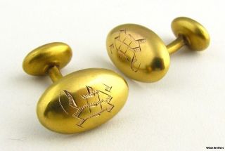 Engraved Cufflinks   14k Yellow Gold Gothic Initial Vintage Estate 