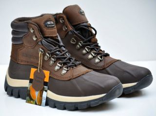Kingshow Mens Winter Snow Boots Shoes Brown & Black Genuine Leather 