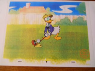 Walt Disney Sericel Donalds Golf Game Art Disney stamp and COA