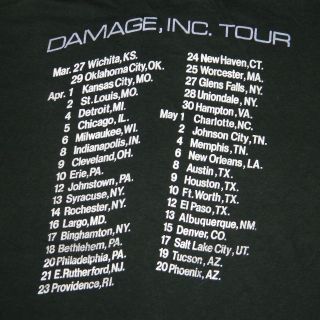   DAMAGE, INC 1986 NORTH AMERICAN TOUR T SHIRT XL MASTER OF PUPPETS